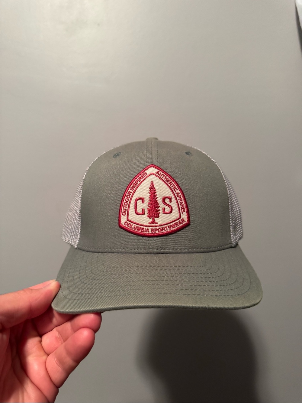 Columbia Green and White Trucker Hat with Red Patch